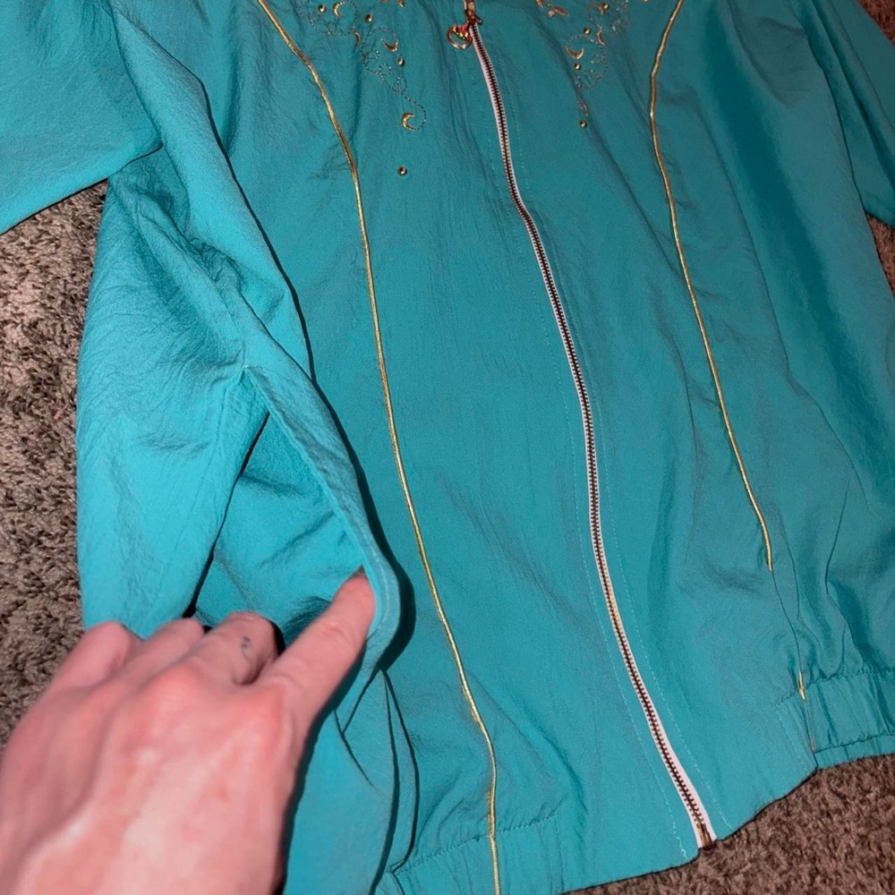 Vintage Turquoise and gold zip-up tracksuit jacket - Picture 3 of 7